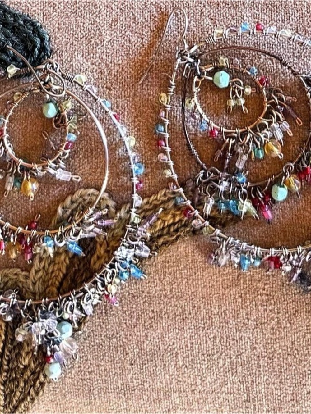 Multicolor Beaded Hoop Earrings Like New
